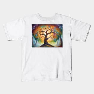 Iridescent Majesty: Ethereal Beauty of a Meticulously Painted Tree (406) Kids T-Shirt